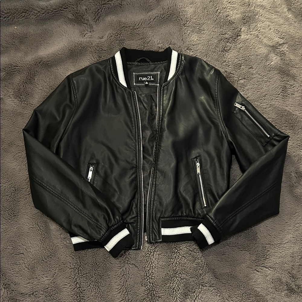 Rue21 Black and White Trim Bomber Jacket